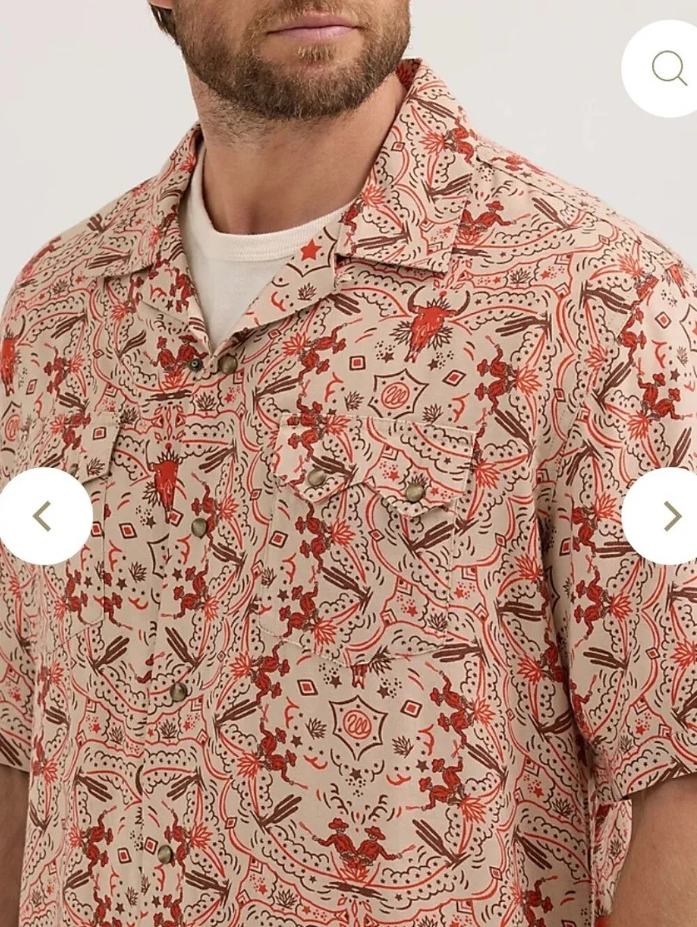 Wrangler Wild West Cowboy Print Pearl Snap Camp Shirt Tan NWT  XXL
